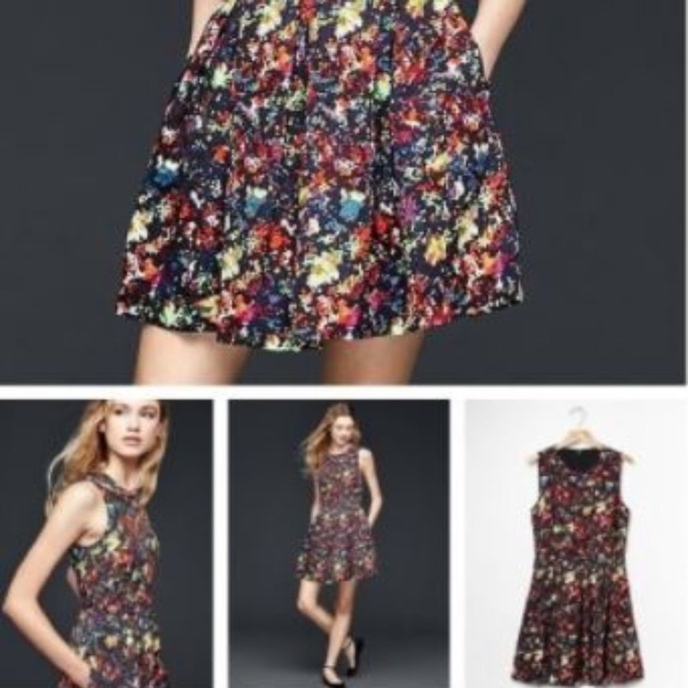 Gap Dress Confetti Black Abstract Floral Size 2